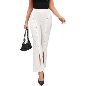 Women’s White High-Waist Wide-Leg Palazzo Pants - Size L, NWOT